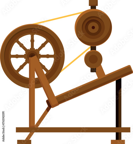Traditional spinning wheel converting raw materials into yarn through meticulous craftsmanship
