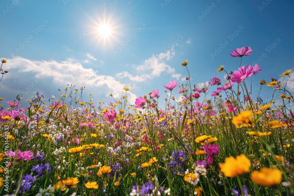 Fototapeta premium Vibrant flower field under a bright sky (1)