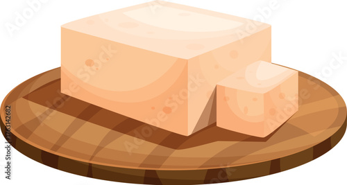 Block of fresh tofu and a smaller cube displayed on a wooden cutting board, representing healthy eating and vegetarian protein sources