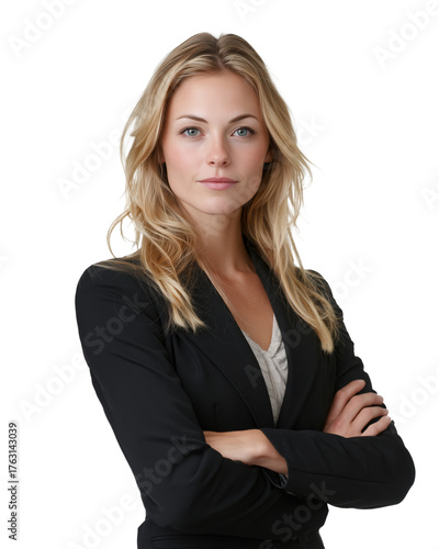 Confident businesswoman with arms crossed isolated