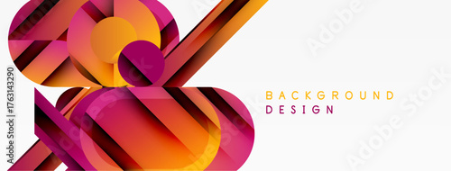 Abstract geometric shapes, vibrant colors, dynamic composition. Modern design elements create visually appealing background.