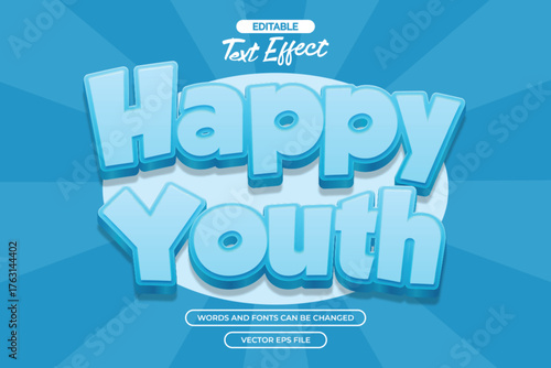 Happy youth editable text effect with blue cartoon text style and with retro background
