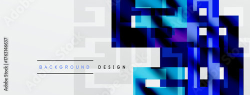 Abstract geometric background. Blue, purple hues blend with gray squares. Modern design element for digital projects.