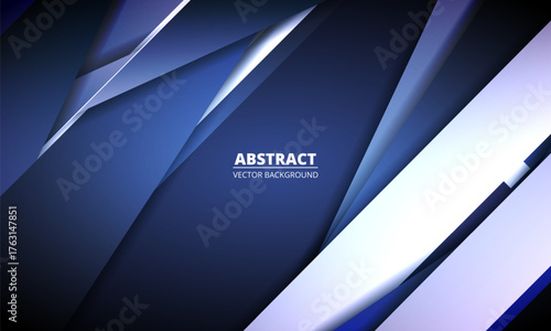Dark blue modern abstract background with blue and white 3D geometric shapes. Vector illustration