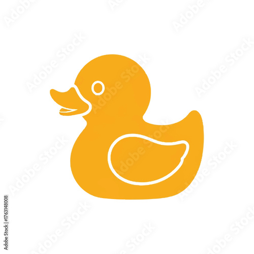 Classic bright yellow rubber duck vector icon, a simple illustration of a cheerful bath toy, perfect for children's themes, playful designs, and essential graphic use