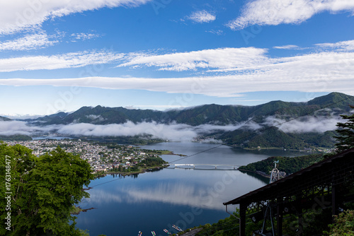 top view of lake kawaguchiko, Japan