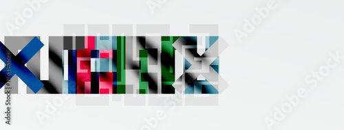 Abstract colorful blocks form text. Letters appear fragmented, pixelated, modern design element. Minimalist aesthetic, vibrant hues present.