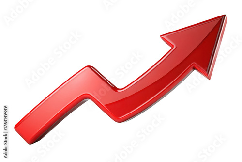 Red arrow pointing up isolated on transparent background, business concept image