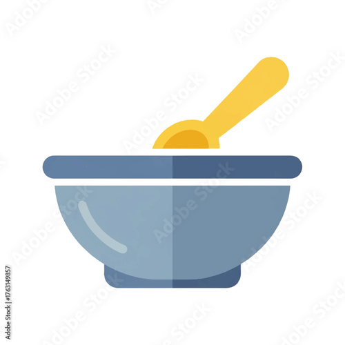 Simple vector icon of a bowl and spoon for baby food, cereal, or soup, a kitchen utensil for eating and meal preparation isolated on a white background