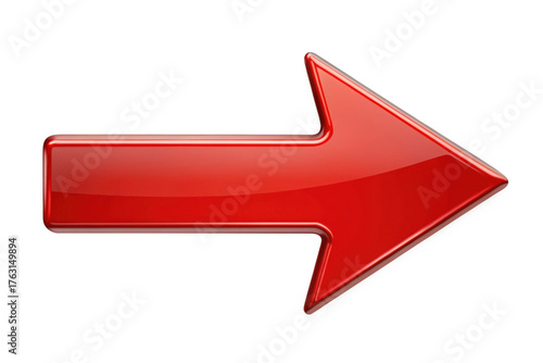 Shiny red arrow pointing to the right isolated on transparent background