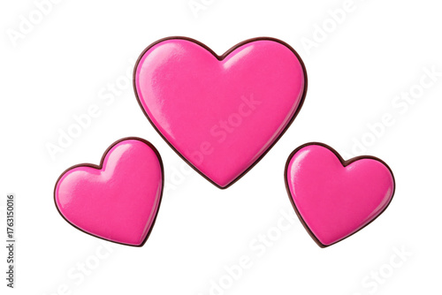 Three pink hearts isolated on transparent background, love and romance concept