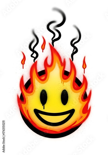 Burning Smiley Face - A Fiery Expression of Emotion and Intensity.