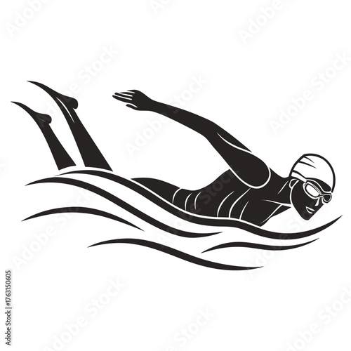 Swimmer in action, swimming in freestyle stroke