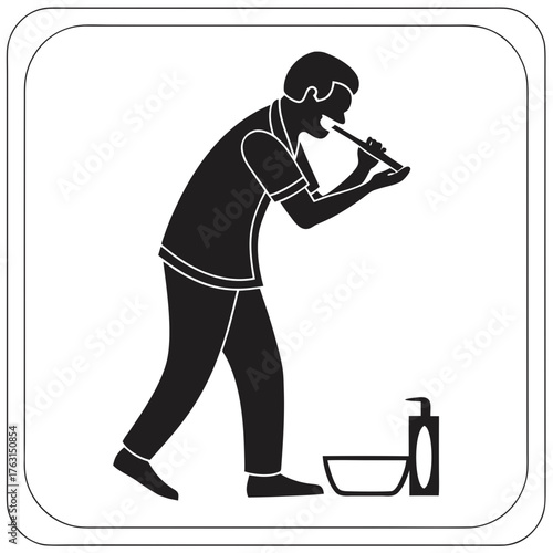 Man brushing his teeth in silhouette style