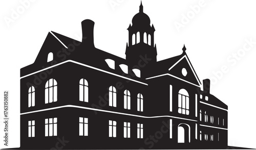 PrintOld University or Courthouse Building Silhouette