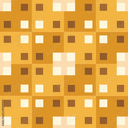 A seamless geometric pattern featuring a grid of squares in varying shades of brown, orange, and cream, creating a woven or checkered effect.