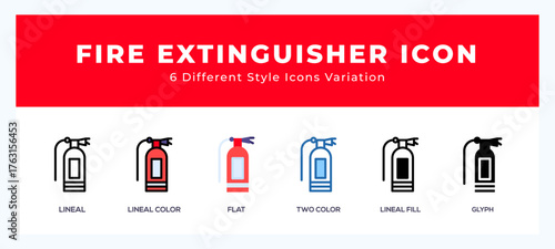 Fire extinguisher icon set. outline. glyph black. flat color and filled line color