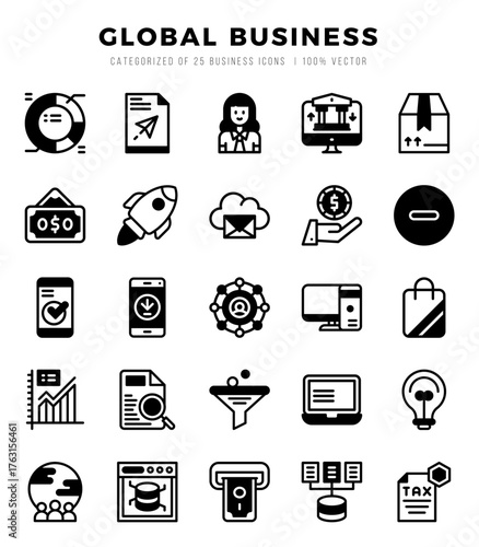 Simple Set of Global Business Related Vector Lineal Filled Icons.