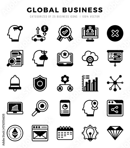 Set of Global Business Icons Lineal Filled icons collection.