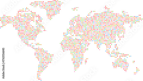 Map of the world with dots. Abstract world map created with colorful halftone dots on a transparent background.