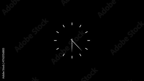 Minimalist analog clock face with sweeping second hand on black background abstract time concept motion graphic