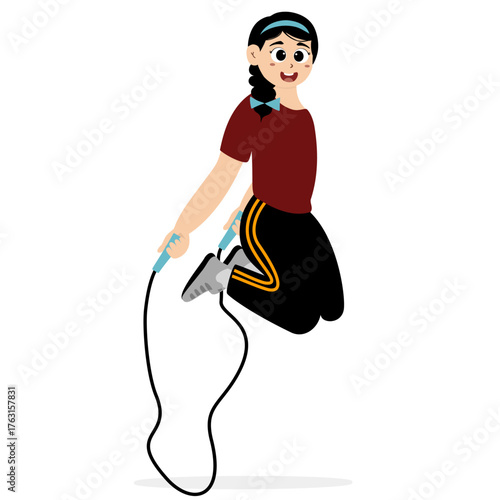 Girls playing jump rope together cheerfully. Jump rope. Exercise. Cute girls playing jump rope for a fitness routine.