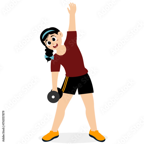 Young Woman Lifting Heavy Barbell Vector. Female athletes or gym instructors lifting heavy barbell on white background. Girls characters with resistance fitness bands and dumbbells