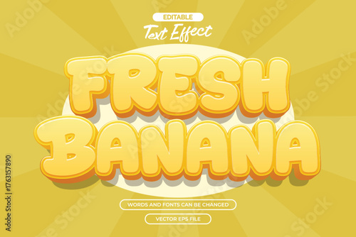 Fresh banana editable text effect with 3d yellow cartoon text style and with comic background