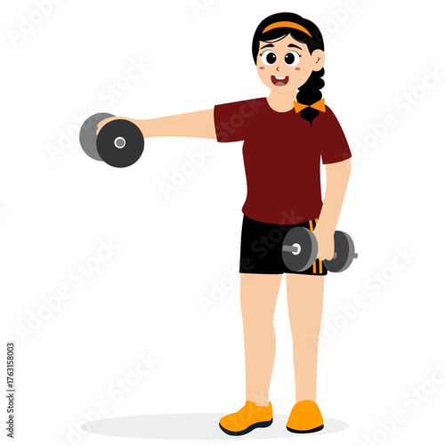 Young Woman Lifting Heavy Barbell Vector. Female athletes or gym instructors lifting heavy barbell on white background. Girls characters with resistance fitness bands and dumbbells
