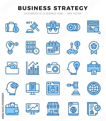 Business Strategy elements. Two Color web icon set. Simple vector illustration.
