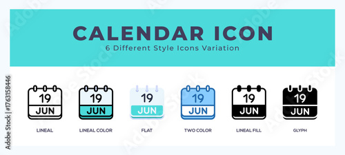 Calendar june icon set with different styles. Design elements for logo. Vector illustration.