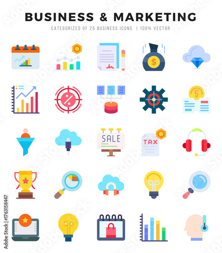 Set of Flat Business & Marketing Icons. Flat art icon. Vector illustration