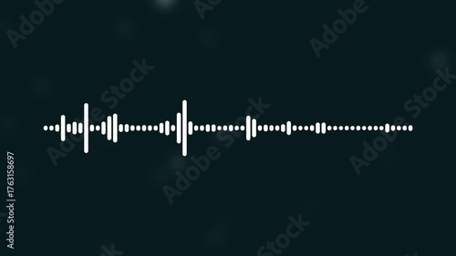 White sound wave equalizer bars pulsating on dark background with bokeh lights abstract audio visualization digital signal processing concept