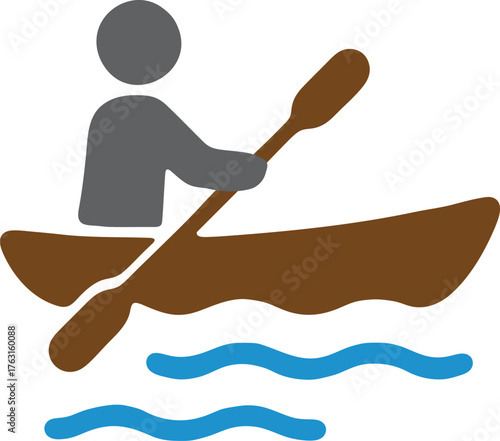 Canoe paddler on water icon