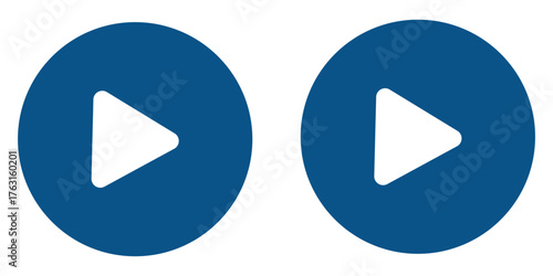 Play button icon vector symbol. Music video start. Two variations of a play button icon inside a circle. round play button icons with triangle in the center, simple modern vector design for media use.