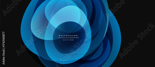 Abstract blue layers create dynamic background. Soft gradients, flowing shapes suggest movement, depth. Text reads background design.