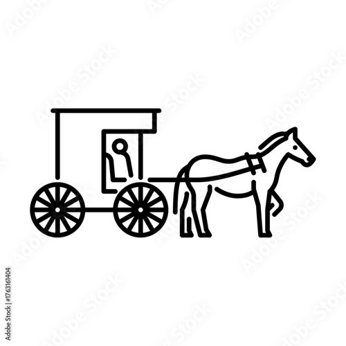 Horse carriage outline icon. Horse carriage line art illustration.