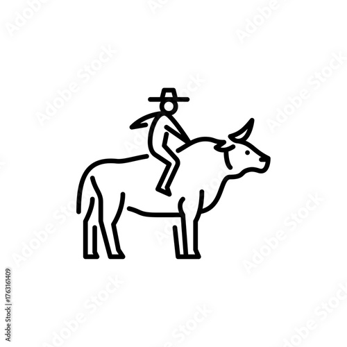 Bull Riding outline icon. Riding a bull line art illustration.