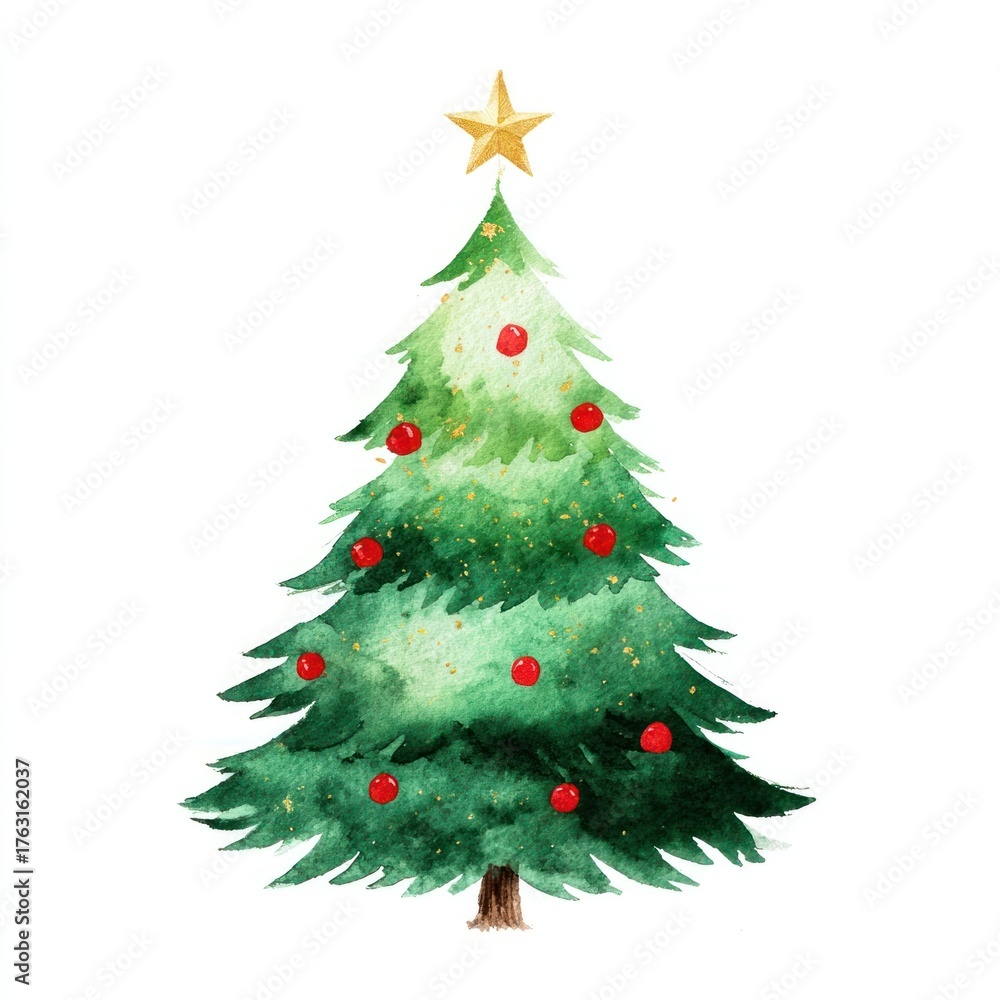 Fototapeta premium Watercolor festive Christmas tree