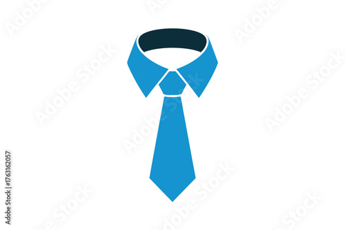 A blue necktie is worn with a collared shirt, symbolizing professional attire.