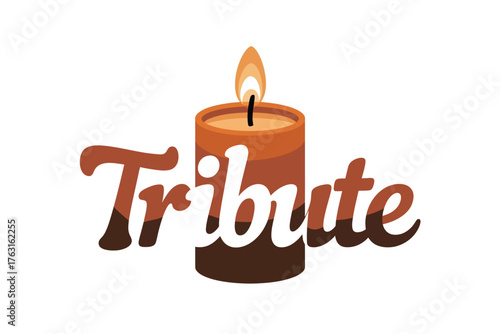 A lit candle with the word 'Tribute' written across it in stylized lettering.