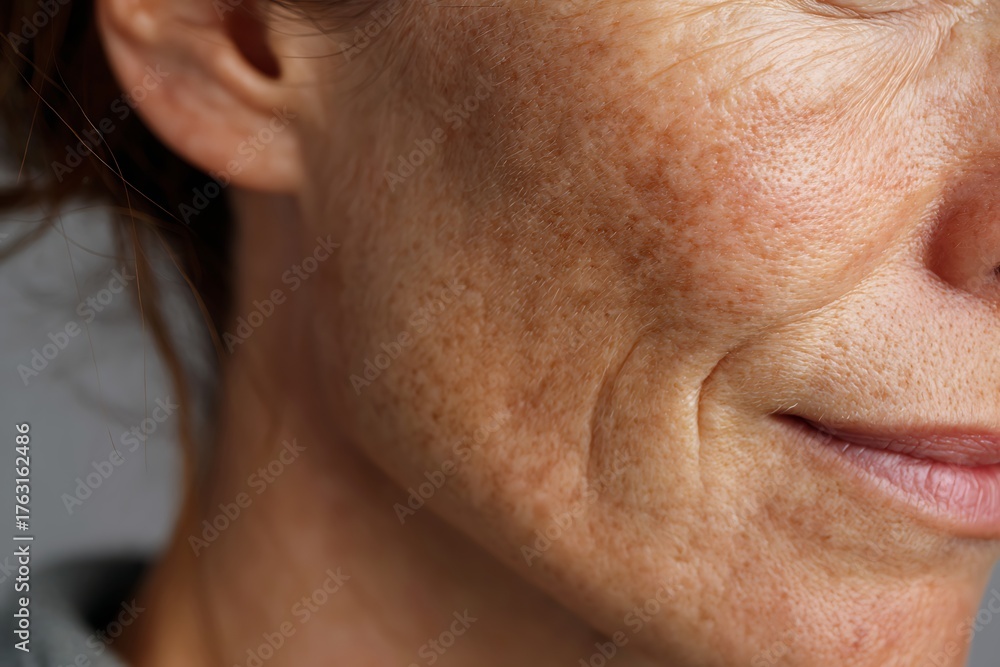 Obraz premium macro of slightly sagging skin texture, middle-age woman,