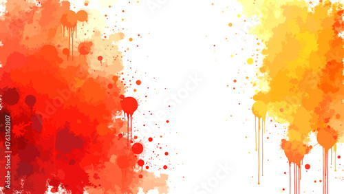 Vibrant Abstract Watercolor Ink Wash Background with Red, Orange, and Yellow Hues with Grungy Splatters. Dynamic, Warm-Toned Digital Art Wallpaper or Texture 
