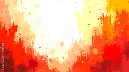 Vibrant Abstract Watercolor Ink Wash Background with Red, Orange, and Yellow Hues with Grungy Splatters. Dynamic, Warm-Toned Digital Art Wallpaper or Texture 