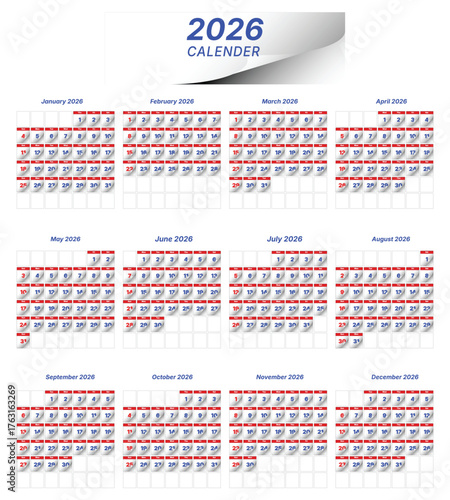 2026 calendar isolated on white background featuring a clean modern layout with clearly visible dates and months ideal for event planning and scheduling activities