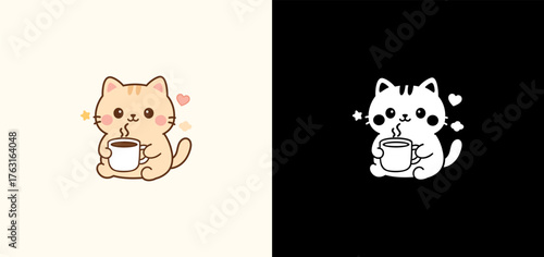 Cute Kawaii Cat with Coffee M...