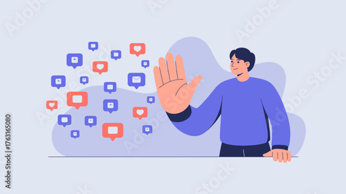 Man stopping social media notifications and likes