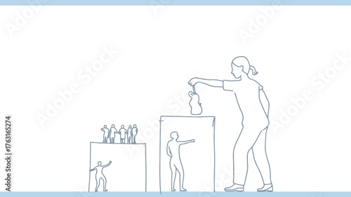 Giant statue weighs human figures on scales