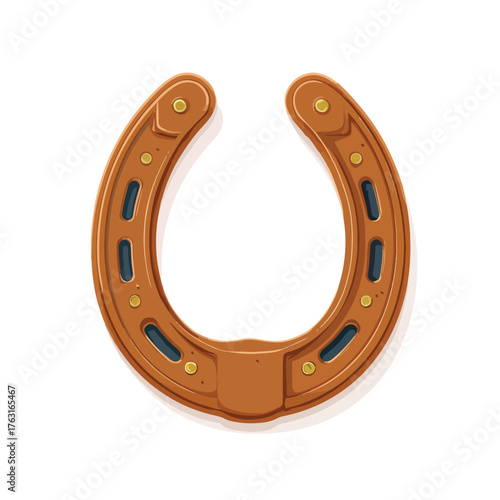A detailed illustration of a classic horseshoe presented as a flat lay and isolated on a white background isolated on white background