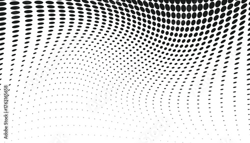 Abstract halftone wave dotted background. Futuristic twisted grunge pattern, dot, circles. Vector modern optical pop art texture.